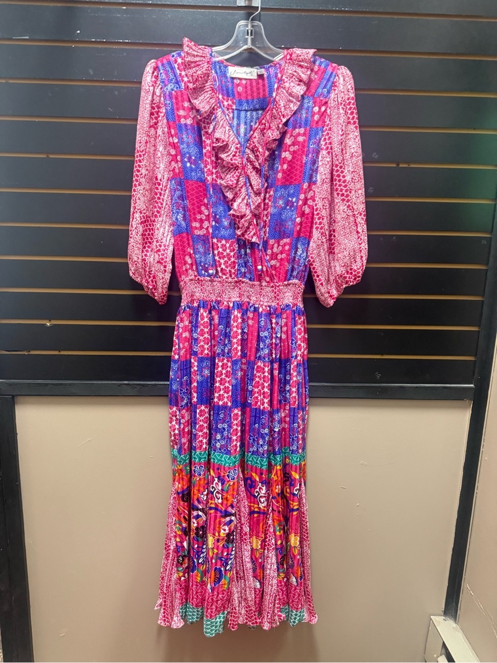 Jaymee Papell Vintage Patchwork Maxi Dress Ruffle Boho Cottagecore L
